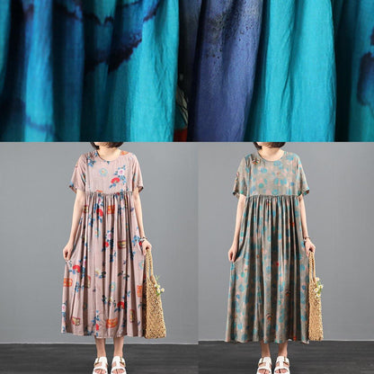 Chic o neck exra large hem summer Tutorials green print Traveling Dresses - SooLinen