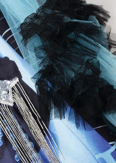 Chic patchwork tulle sleeve cotton top silhouette Shirts black blouses summer - SooLinen