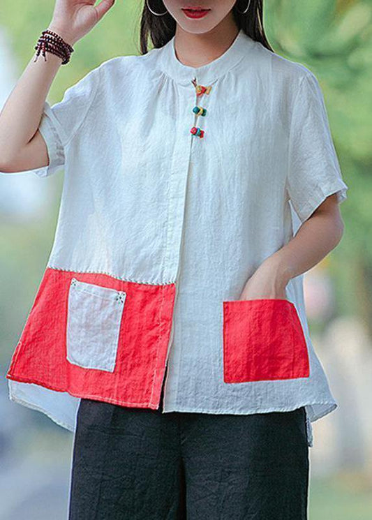 Chic shirts women Plus Size Cotton Literary White Summer Cardigan Short Sleeve Shirt - SooLinen