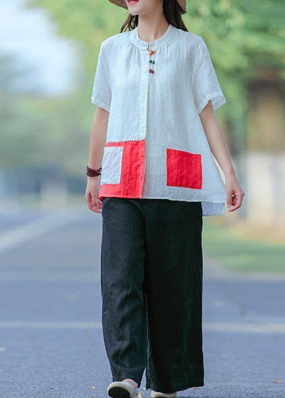 Chic shirts women Plus Size Cotton Literary White Summer Cardigan Short Sleeve Shirt - SooLinen