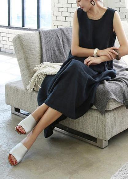 Chic sleeveless o neck cotton Wardrobes design silver white Dress - SooLinen