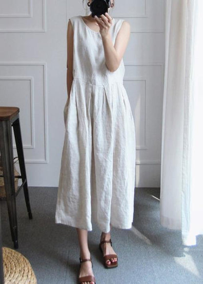 Chic sleeveless o neck cotton Wardrobes design silver white Dress - SooLinen