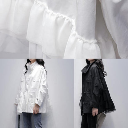 Chic stand collar Fashion coats black patchwork tulle short jackets - SooLinen