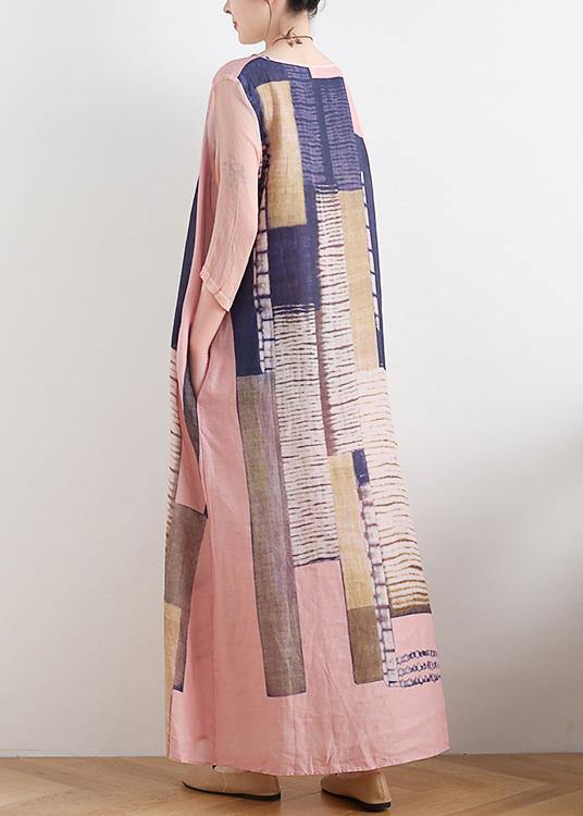 Chic v neck pocketys dresses Photography pink striped Dress - SooLinen
