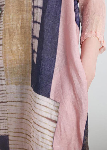 Chic v neck pocketys dresses Photography pink striped Dress - SooLinen