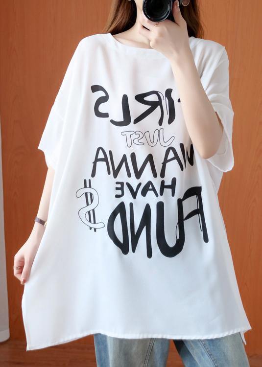 Chic white Letter clothes o neck oversized summer tops - SooLinen