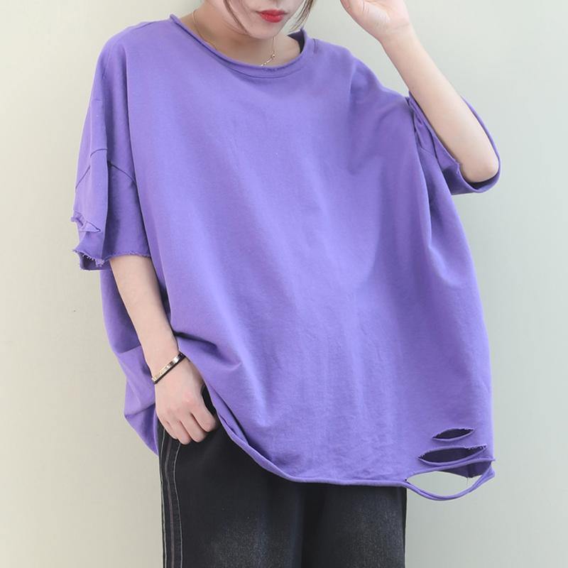 Chic white cotton crane tops o neck Hole oversized shirt - SooLinen