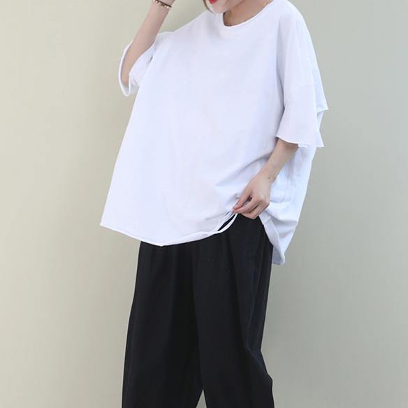 Chic white cotton crane tops o neck Hole oversized shirt - SooLinen