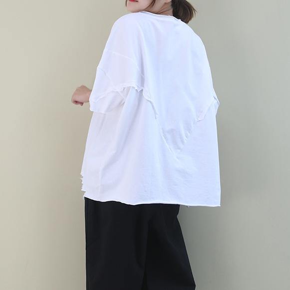Chic white cotton crane tops o neck Hole oversized shirt - SooLinen