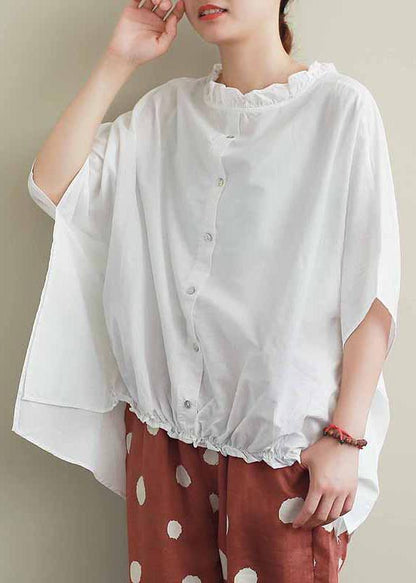 Chic white cotton top silhouette Ruffled Knee summer top - SooLinen