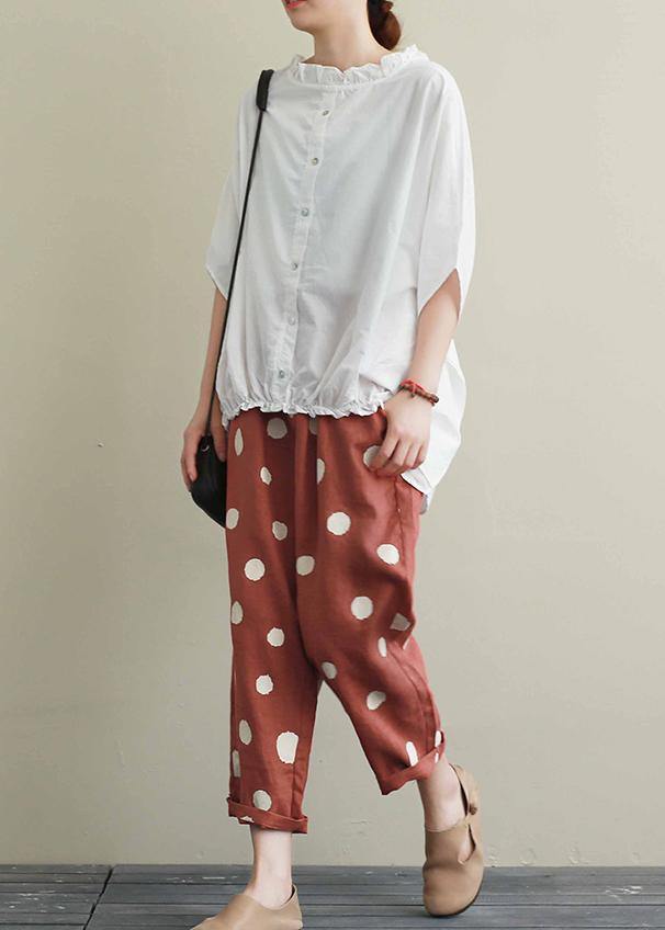 Chic white cotton top silhouette Ruffled Knee summer top - SooLinen