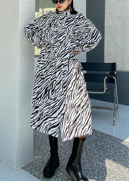 Chic white striped Fine clothes For Women Outfits stand collar pockets outwear - SooLinen