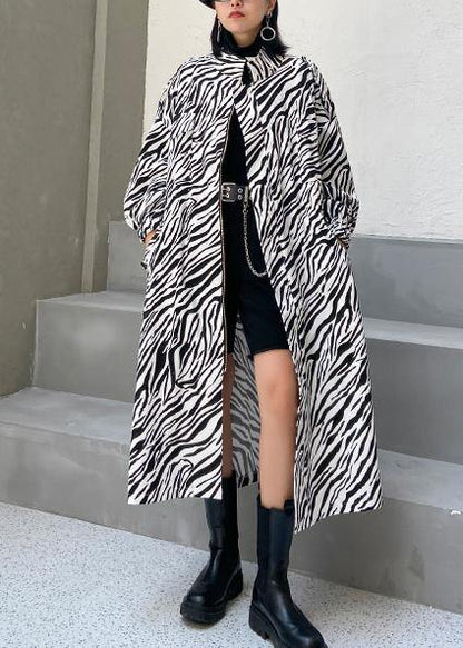 Chic white striped Fine clothes For Women Outfits stand collar pockets outwear - SooLinen