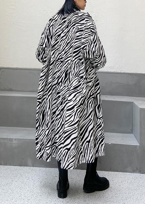 Chic white striped Fine clothes For Women Outfits stand collar pockets outwear - SooLinen