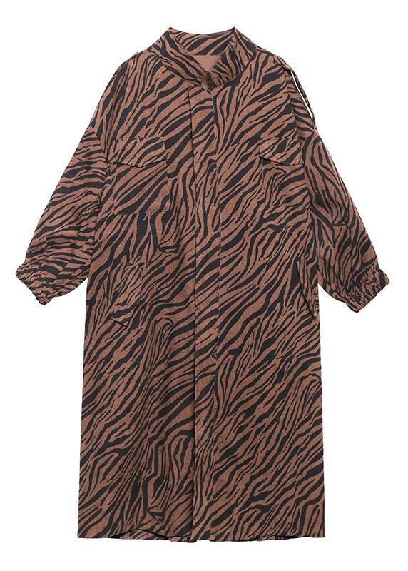 Chic white striped Fine clothes For Women Outfits stand collar pockets outwear - SooLinen