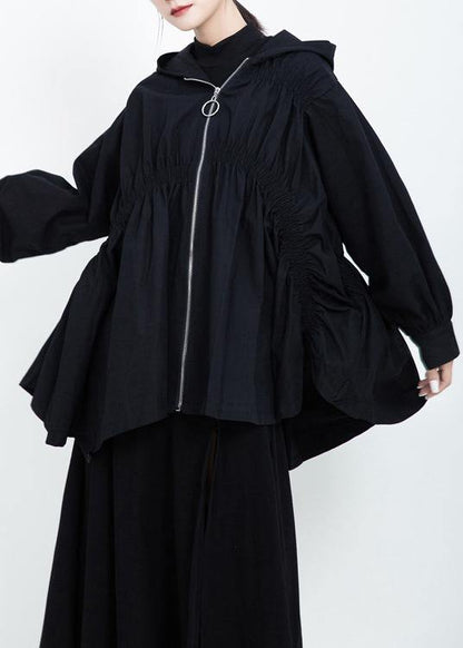Chic Cinched Plus Size hooded maxi coat black Midi coat - SooLinen