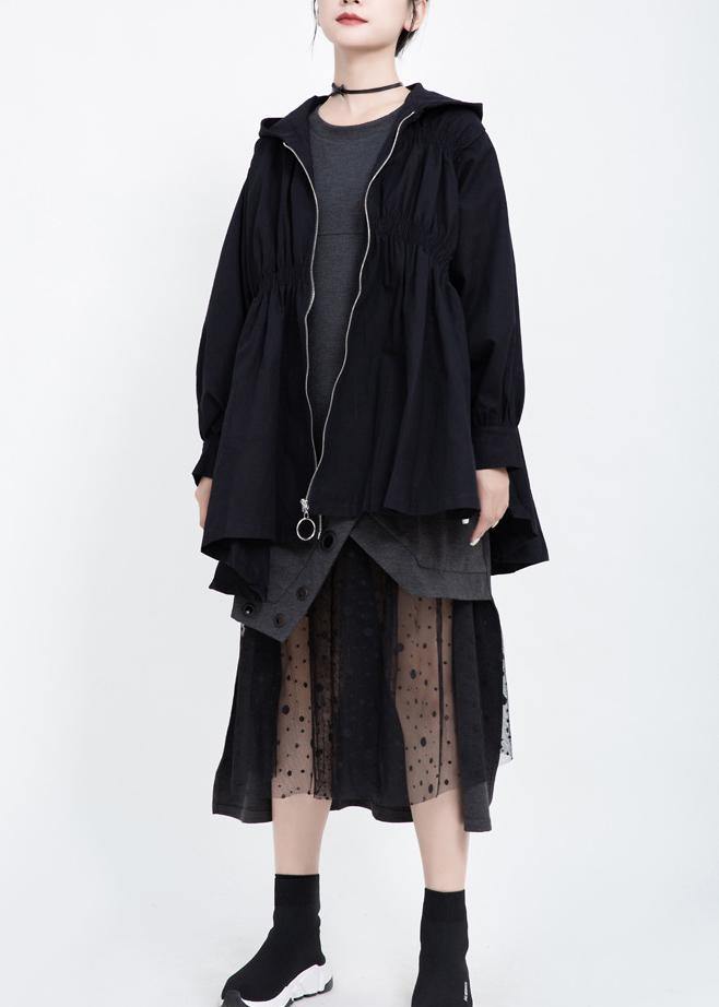 Chic Cinched Plus Size hooded maxi coat black Midi coat - SooLinen