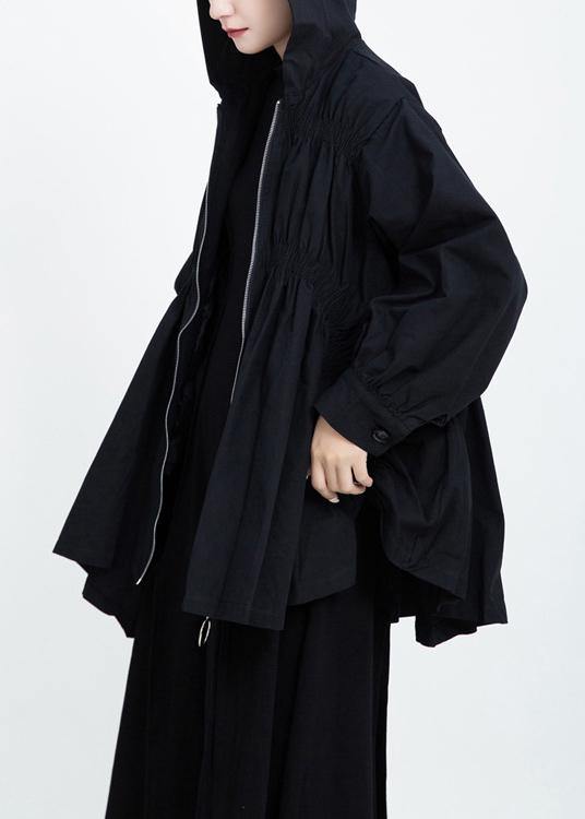 Chic Cinched Plus Size hooded maxi coat black Midi coat - SooLinen
