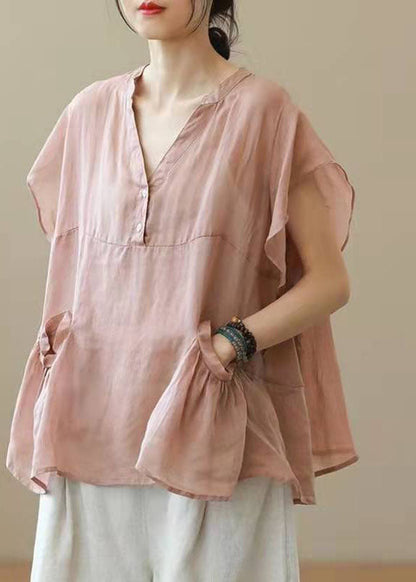 Schickes graues V-Ausschnitt Patchwork Herbst Shirt Top Kurzarm