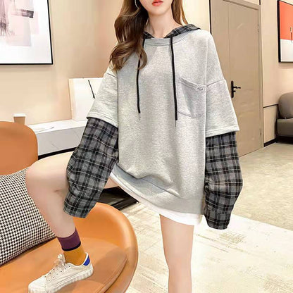 Chic Navy cotton Tunic pattern False Two Pieces daily Spring  Shirts