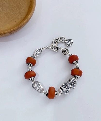 Chinese Style 999 Pure Silver Amber A Mythical Wild Animal Charm Bracelet