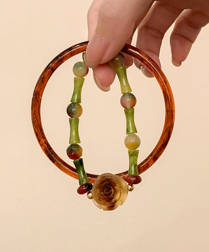 Zweiteiliges Armreif-Set im chinesischen Stil aus Legierung, Kunststein und Bambusgelenken