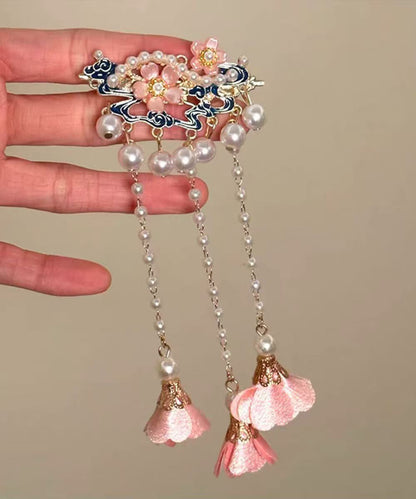 Chinese Style Alloy Pearl Floral Tassel Single Hairpin