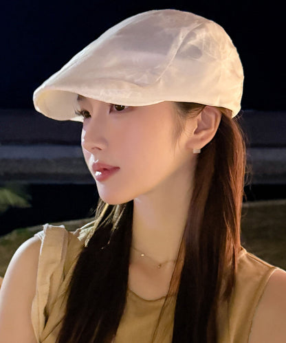 Chinese Style Beige Embroidered Fower Thin Breathable Hat