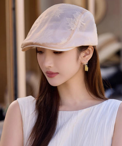 Chinese Style Beige Embroidered Fower Thin Breathable Hat