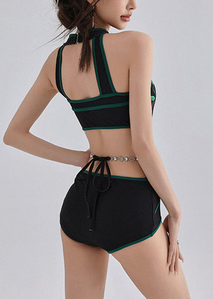 Chinese Style Black Stand Collar Print Butto Bodysui