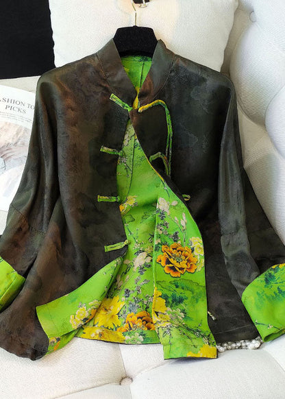 Chinesischen Stil Schwarzen knopf Stehkragen Jacquard seide mäntel