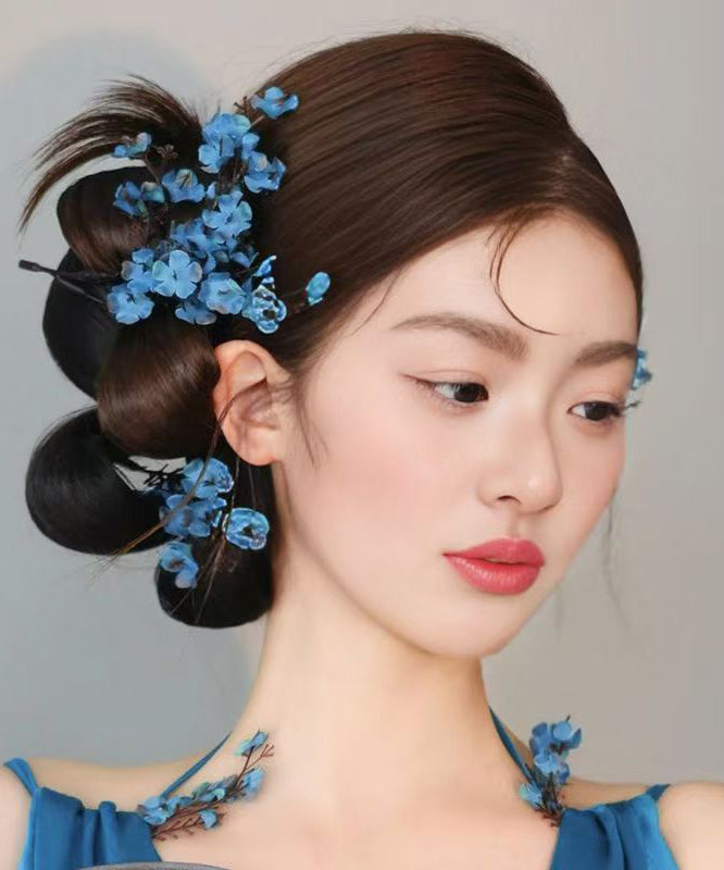 Chinese Style Blue Alloy Acrylic Floral Hairpin Suit