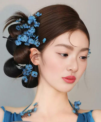 Chinese Style Blue Alloy Acrylic Floral Hairpin Suit