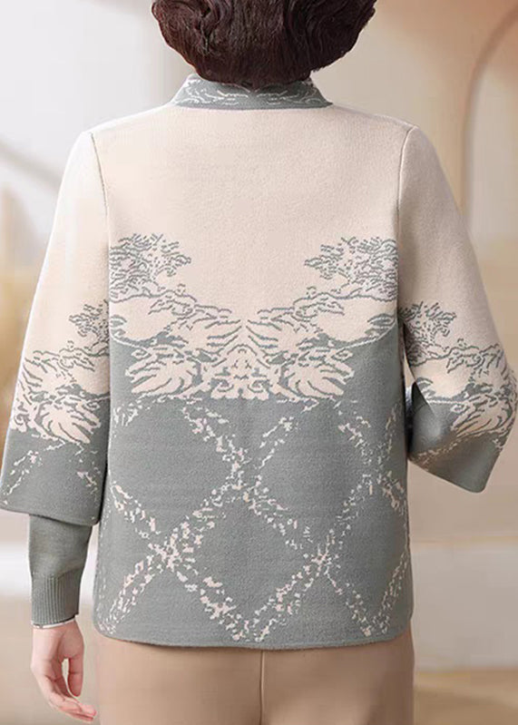 Zweiteiliges Set aus blauer Strickjacke und Pullover im chinesischen Stil mit Stehkragen aus Baumwolle für den Frühling