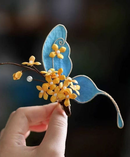 Chinese Style Blue Sterling Silver Overgild Butterfly Osmanthus Hairpin
