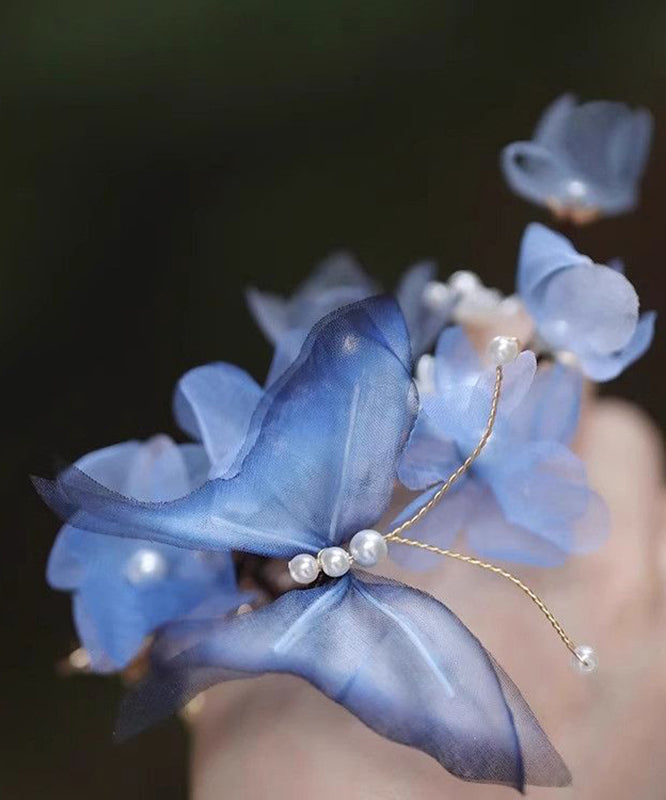 Chinese Style Blue Velvet Butterfly Iris Hairpin