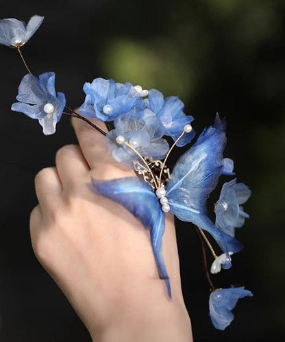 Chinese Style Blue Velvet Butterfly Iris Hairpin