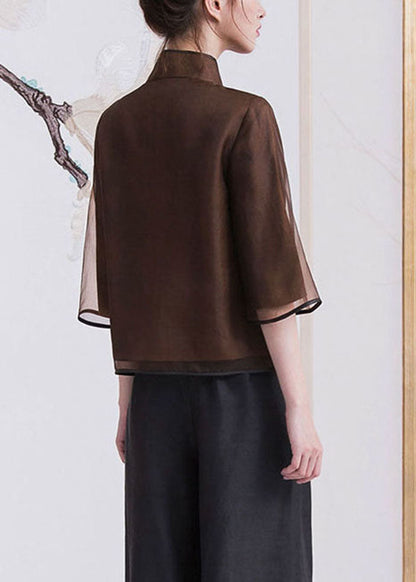 Chinesischen Stil Braun taste Stehkragen Seide mäntel Halbe