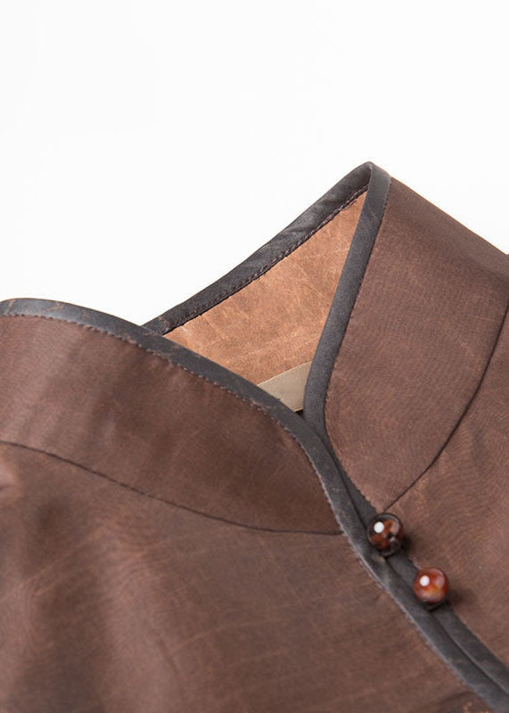 Chinesischen Stil Braun taste Stehkragen Seide mäntel Halbe