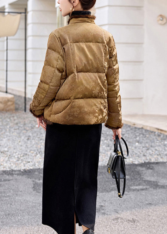 Chaqueta de plumón de pato con botones orientales de retazos de piel de visón y jacquard de estilo chino para invierno