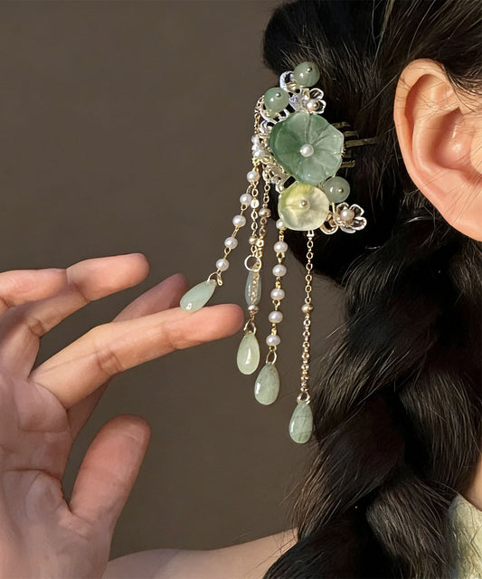 Chinese Style Cyan Sterling Silver Alloy Floral Tassel A Pair Hairpin
