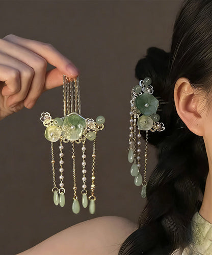 Chinese Style Cyan Sterling Silver Alloy Floral Tassel A Pair Hairpin