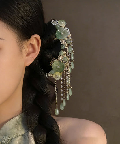 Chinese Style Cyan Sterling Silver Alloy Floral Tassel A Pair Hairpin