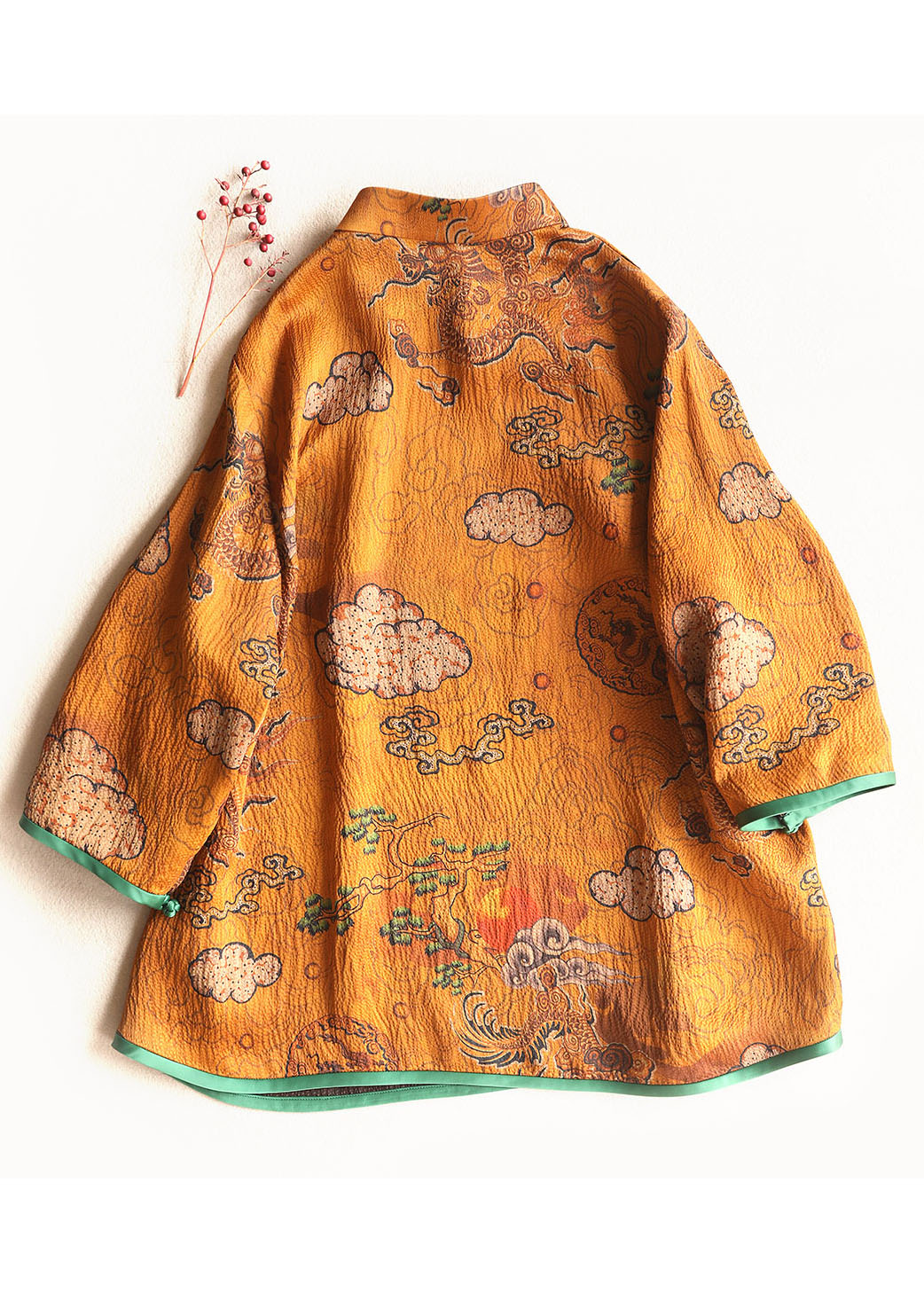 Chinesischen Stil Ingwer Stehkragen Taste Print Seide tops Frühling