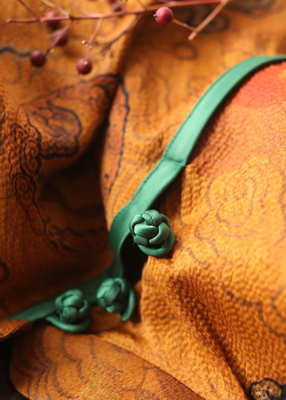 Chinesischen Stil Ingwer Stehkragen Taste Print Seide tops Frühling