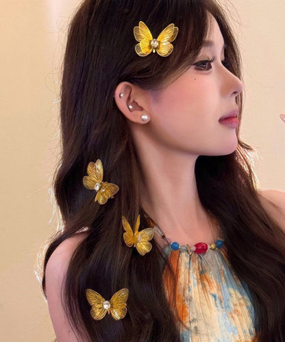 Chinese Style Gold Alloy Zircon Butterfly Four Hairpin