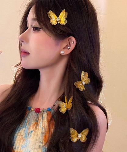 Chinese Style Gold Alloy Zircon Butterfly Four Hairpin