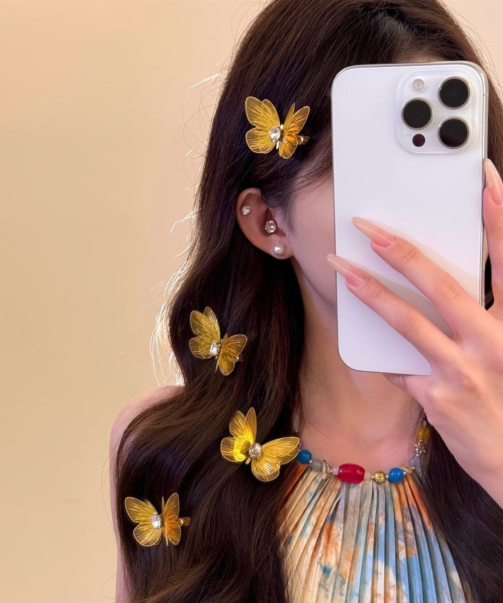 Chinese Style Gold Alloy Zircon Butterfly Four Hairpin