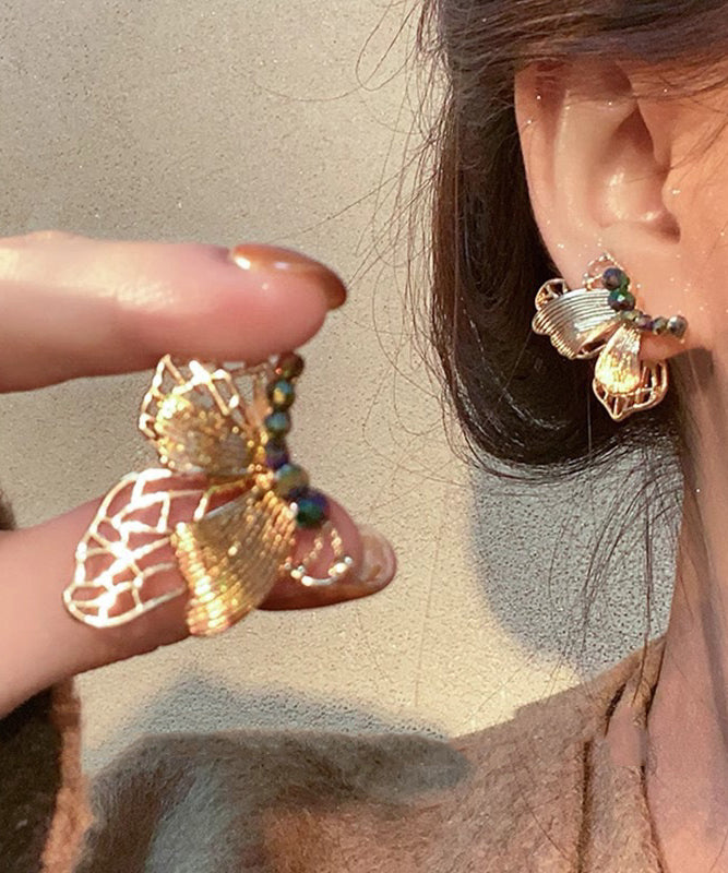 Chinese Style Gold Ancient Dharma Gold Resin Butterfly Stud Earrings