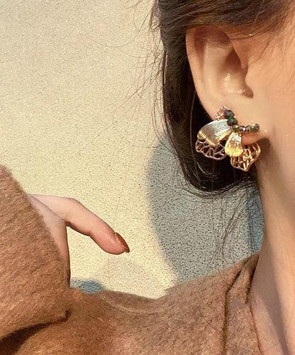 Chinese Style Gold Ancient Dharma Gold Resin Butterfly Stud Earrings